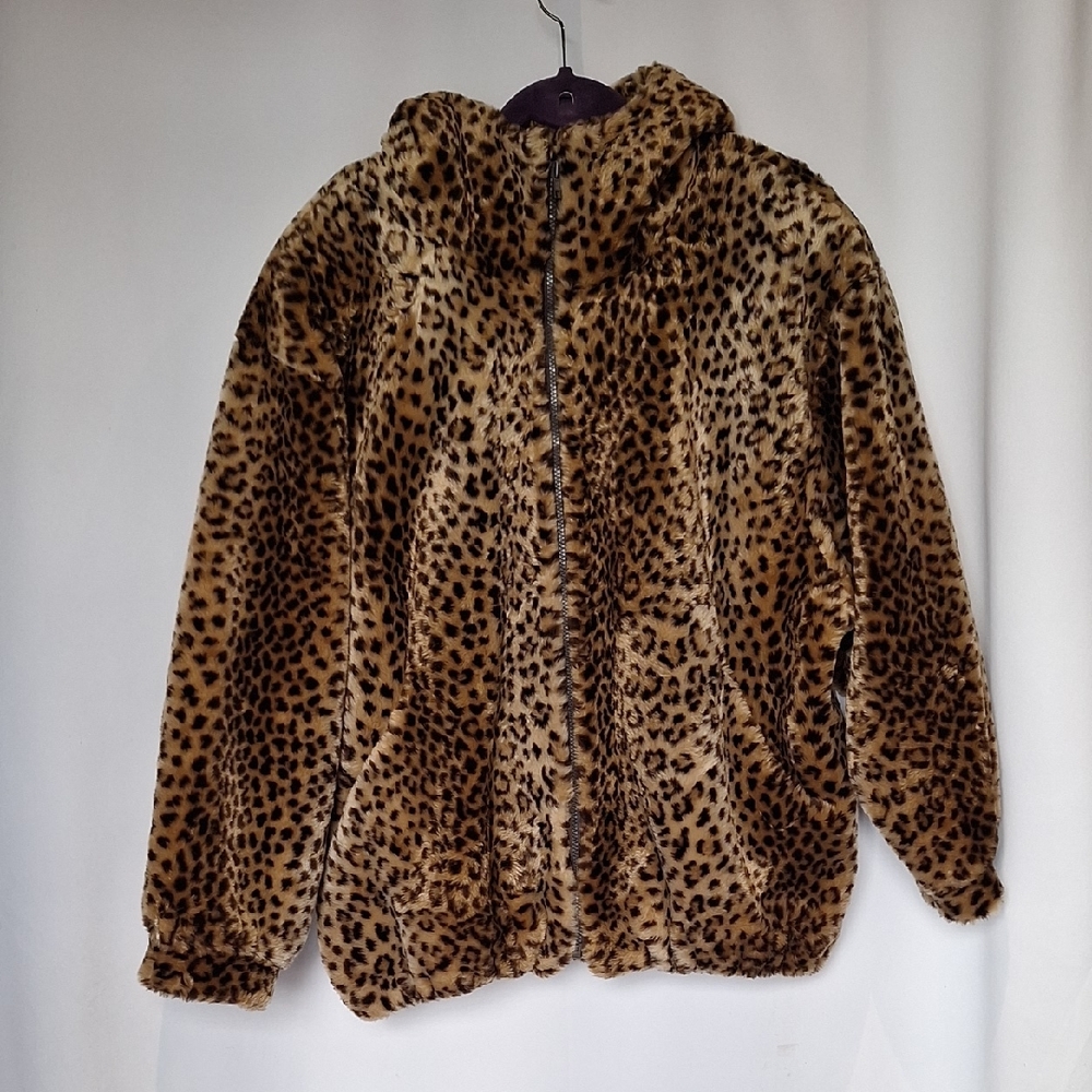 J. Percy For Marvin Richards Vintage Hooded Faux Leopard Fur Coat Size M